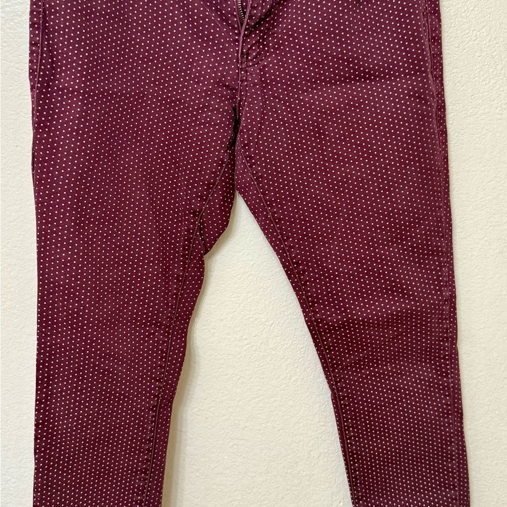 Geso Premium Jean Collection Burgundy Polka Dot Cotton Soft Skinny Jeans 60’s
